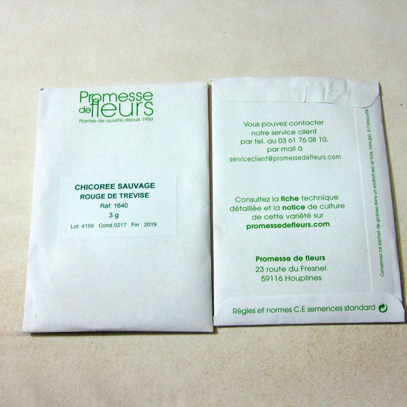 Exemple de spécimen de Chicorée sauvage Rouge de Trévise - Cichorium intybus le sachet de +/- 1800 graines environ (minimum 3g) tel que livré