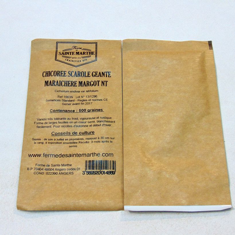 Exemple de spécimen de Chicorée scarole Géante Maraîchère Margot NT - Ferme de Sainte Marthe le sachet de 500 graines environ tel que livré