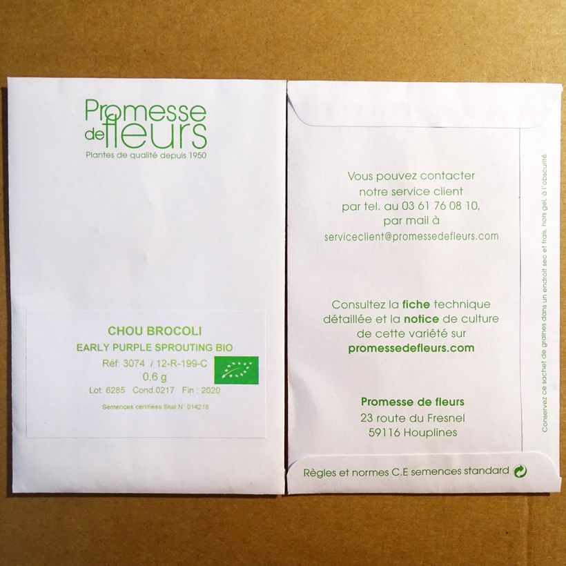 Exemple de spécimen de Chou Brocoli Early Purple Sprouting Bio le sachet de 250 graines environ (0.6g) tel que livré