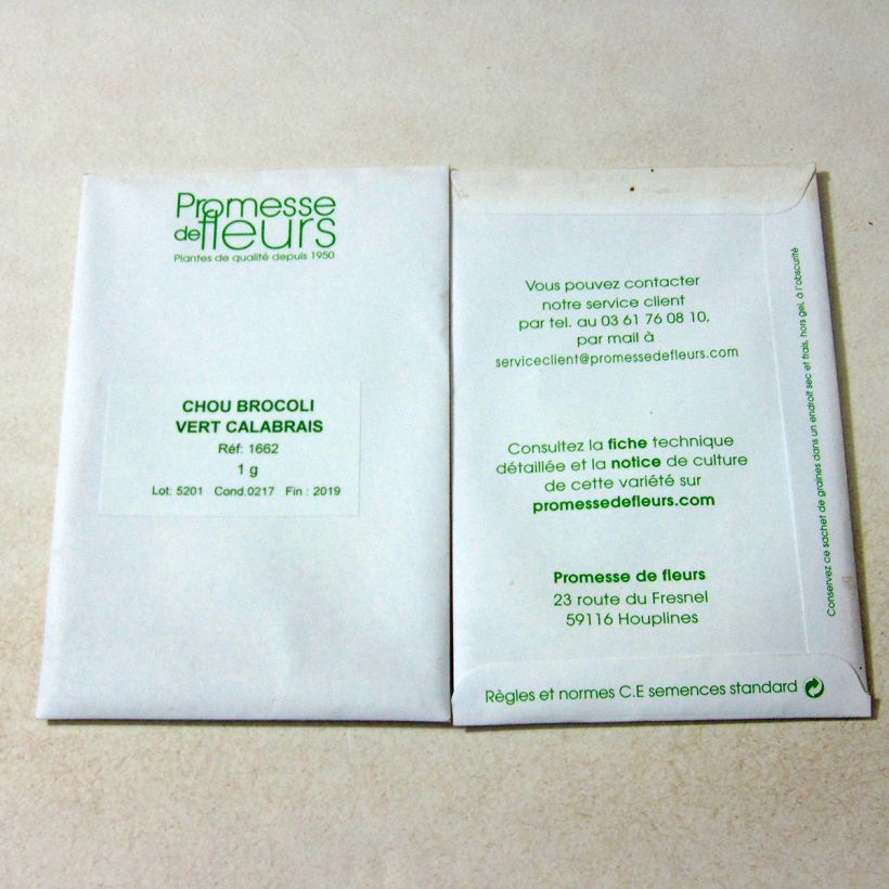Exemple de spécimen de Chou Brocoli Vert Calabrais le sachet de +/- 200 graines environ (minimum 1g) tel que livré