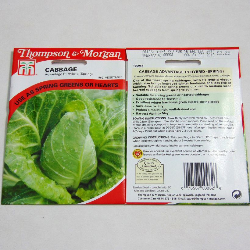 Exemple de spécimen de Chou Cabus Advantage F1 le sachet de 50 graines environ tel que livré