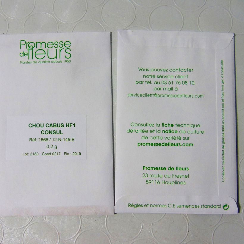 Exemple de spécimen de Chou Cabus Consul F1 le sachet de +/- 400 graines environ (minimum 2g) tel que livré