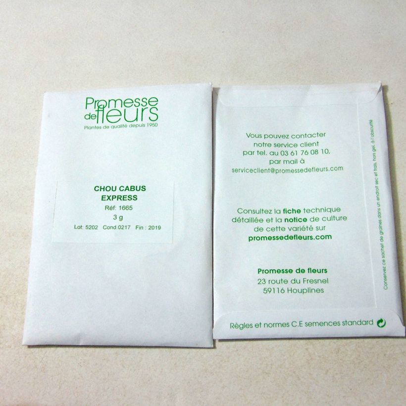 Exemple de spécimen de Chou Cabus Express le sachet de 600 graines environ (minimum 3g) tel que livré