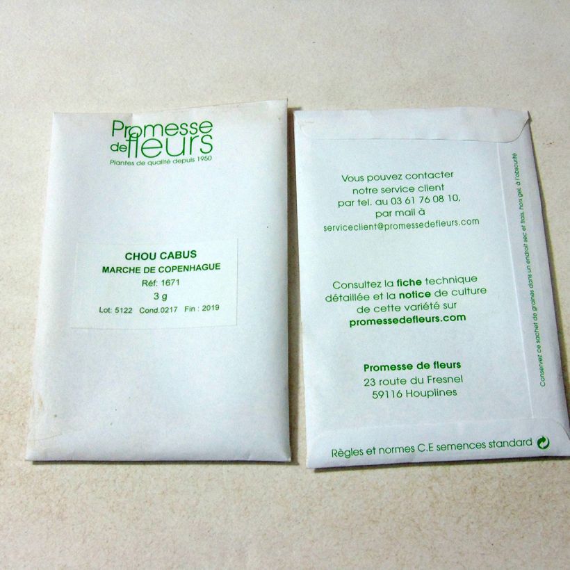 Exemple de spécimen de Chou Cabus Marché de Copenhague le sachet de 650 graines environ (minimum 3g) tel que livré