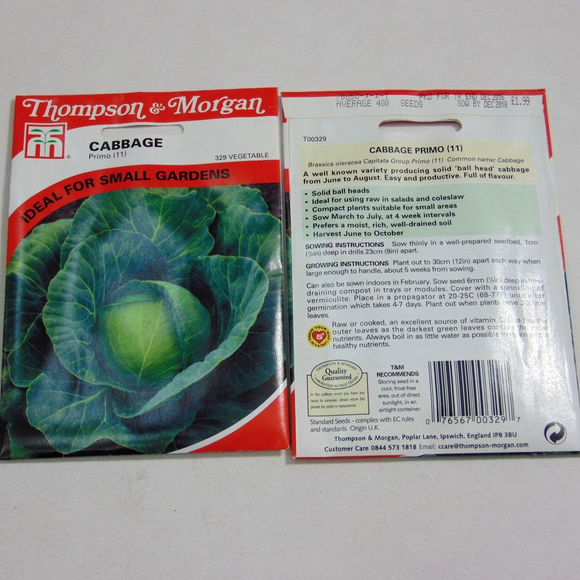 Exemple de spécimen de Chou Cabus Primo le sachet de 400 graines environ tel que livré