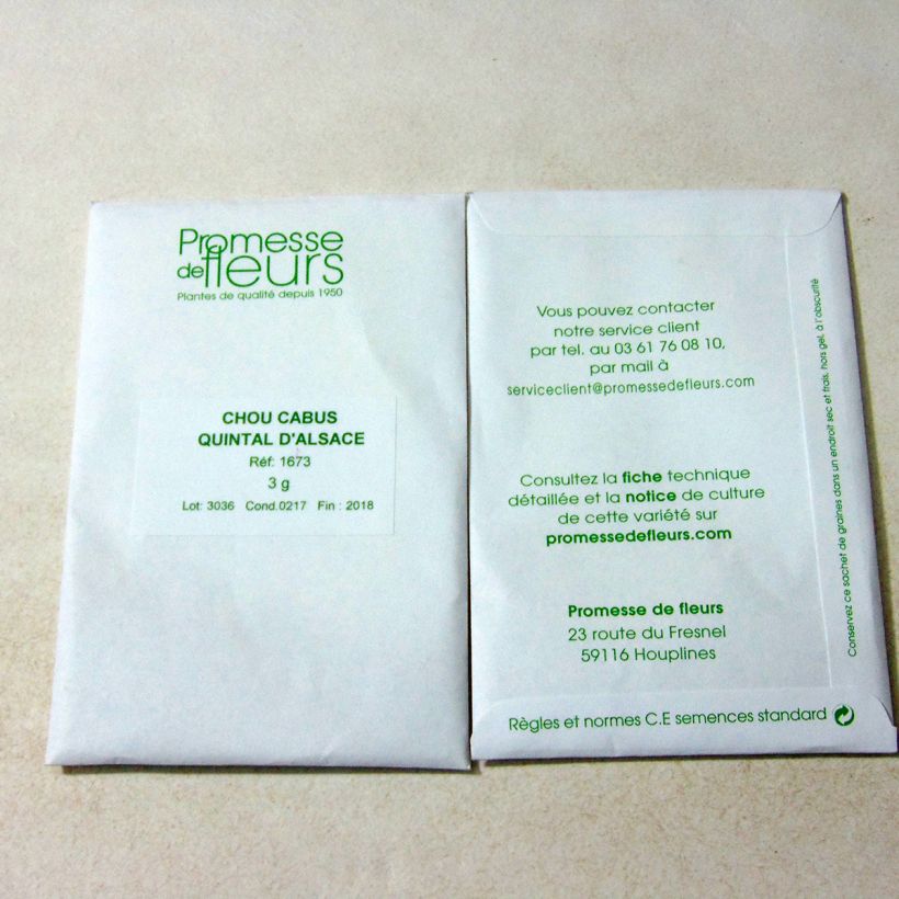 Exemple de spécimen de Chou Cabus Quintal d'Alsace le sachet de +/- 600 graines environ (minimum 3g) tel que livré