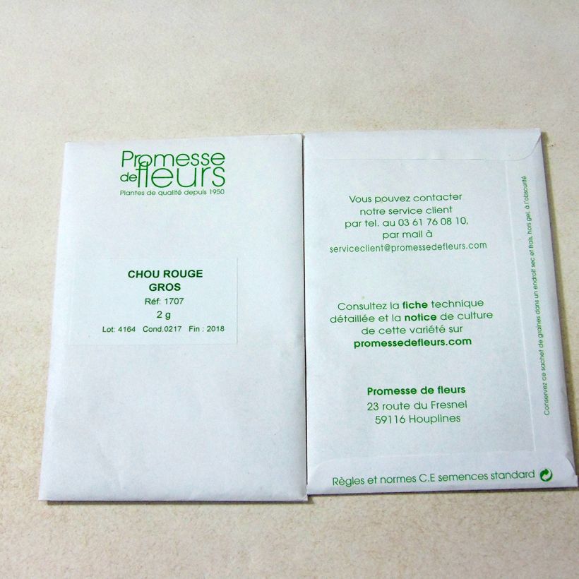 Exemple de spécimen de Chou Cabus Rouge Gros le sachet de +/- 500 graines environ (minimum 2g) tel que livré