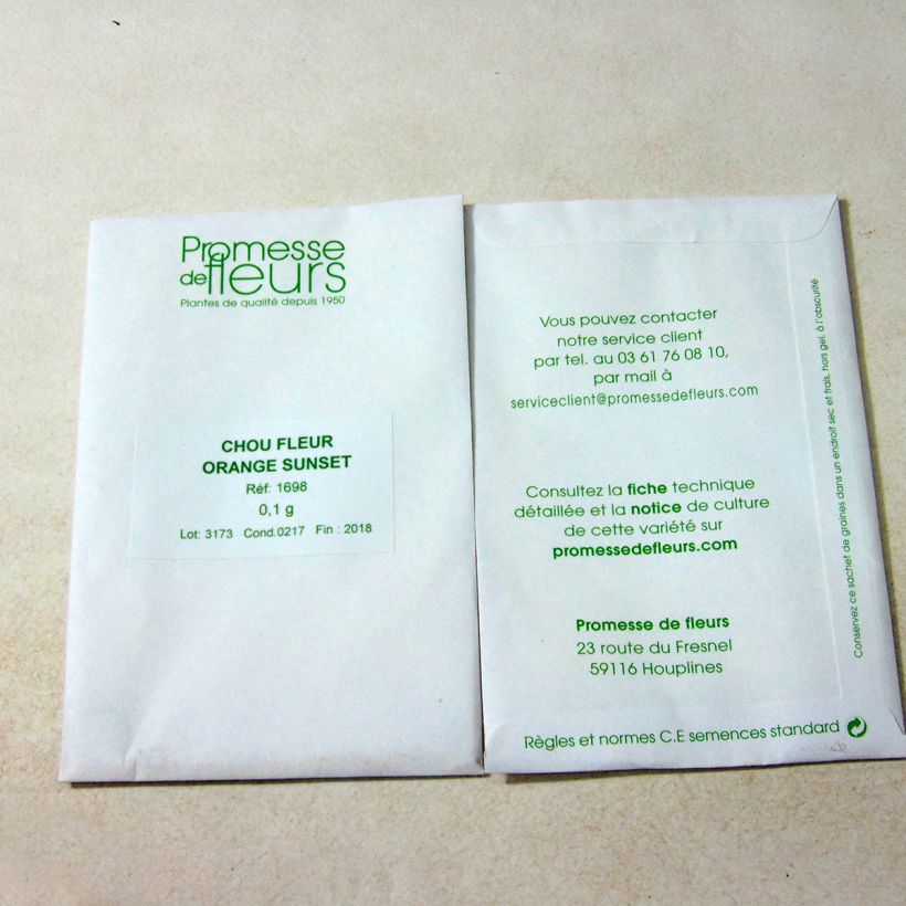 Exemple de spécimen de Chou-Fleur Orange Sunset F1 le sachet de 20 graines environ (minimum 0,1g) tel que livré