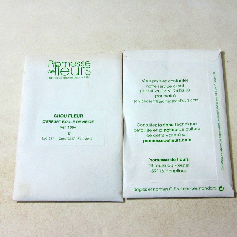 Example of Chou-Fleur d'Erfurt Boule de Neige le sachet de +/- 200 graines environ (minimum 1g) as you get
