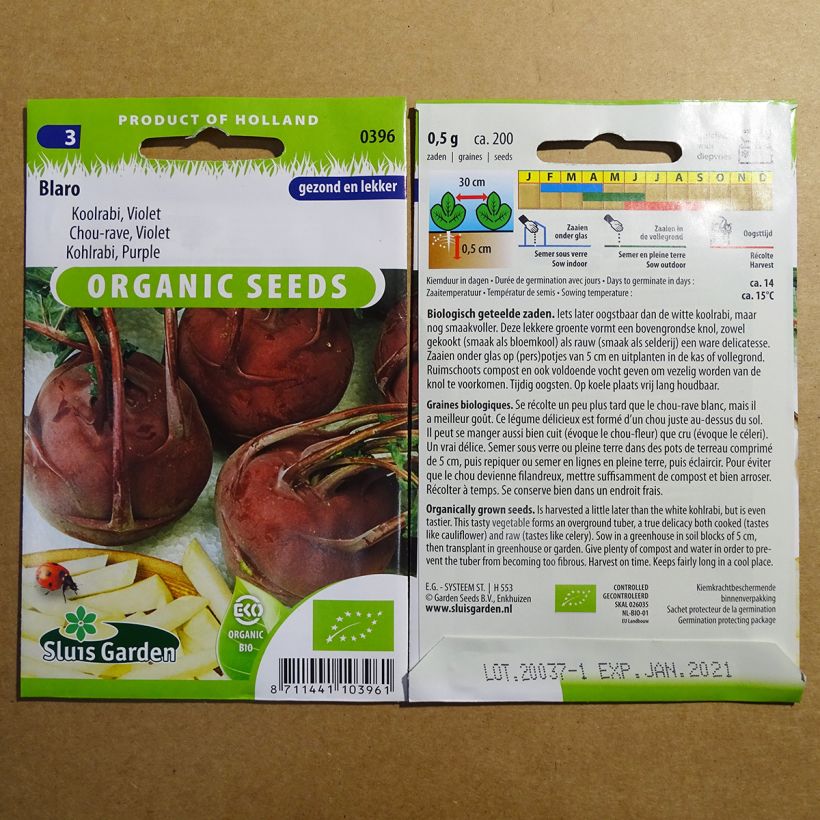 Exemple de spécimen de Chou-Rave Blaro Violet Bio le sachet de 200 graines environ tel que livré