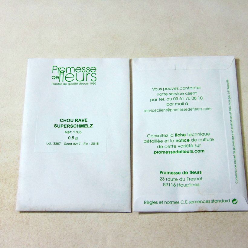 Exemple de spécimen de Chou-Rave Superschmelz le sachet de 125 graines environ (minimum 0,5g) tel que livré