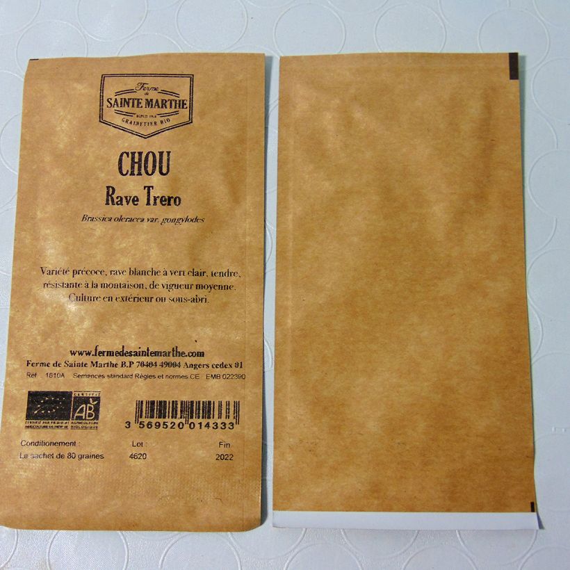 Exemple de spécimen de Chou-Rave Trero Bio - Ferme de Sainte Marthe le sachet de 80 graines environ tel que livré