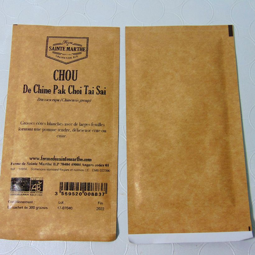 Exemple de spécimen de Chou de Chine Pak Choi Tai Sai Bio - Ferme de Sainte Marthe le sachet de 300 graines environ tel que livré