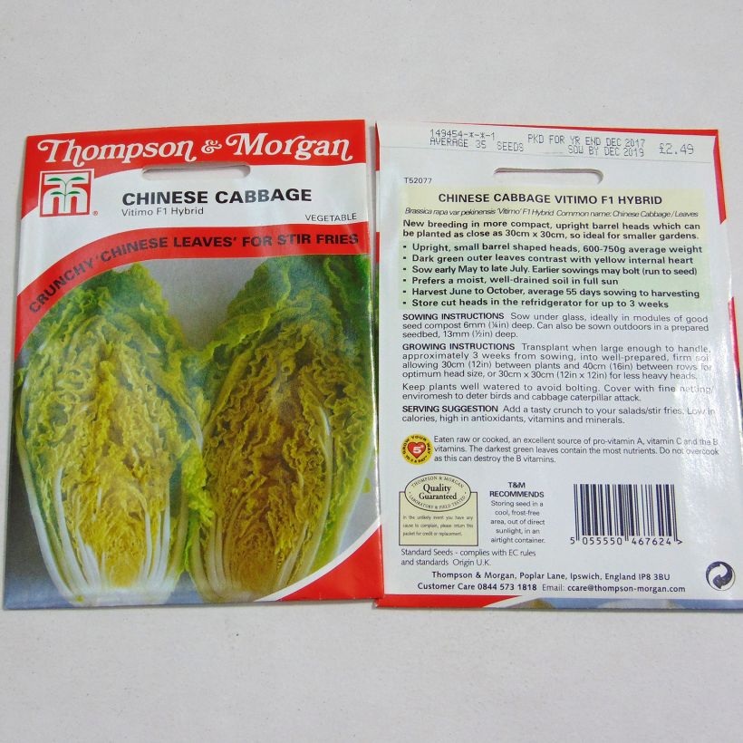 Exemple de spécimen de Chou de Chine Vitimo F1 le sachet de 35 graines environ tel que livré