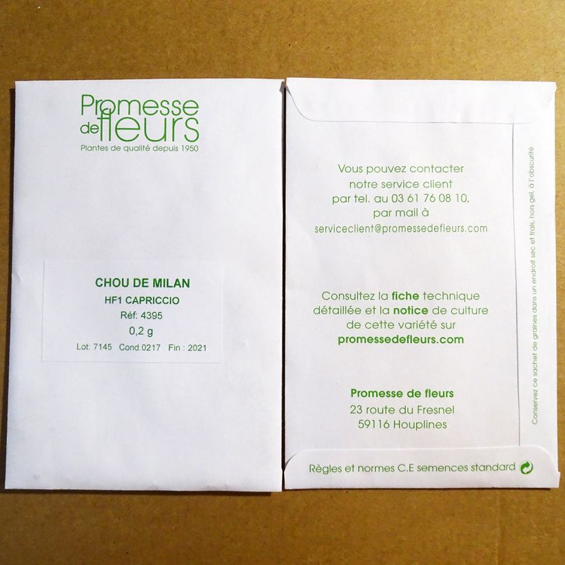 Exemple de spécimen de Chou de Milan Capriccio F1 le sachet de 40 graines environ (minimum 0,2g) tel que livré