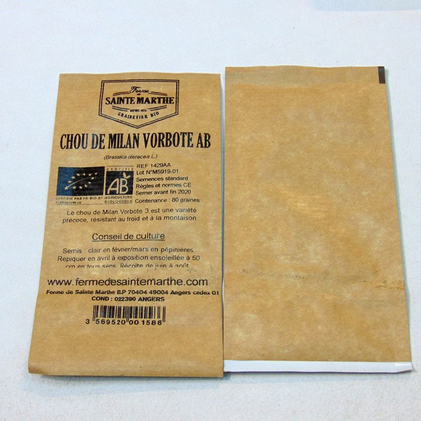 Exemple de spécimen de Chou de Milan Vorbote 3 Bio - Ferme de Sainte Marthe le sachet de 80 graines environ tel que livré