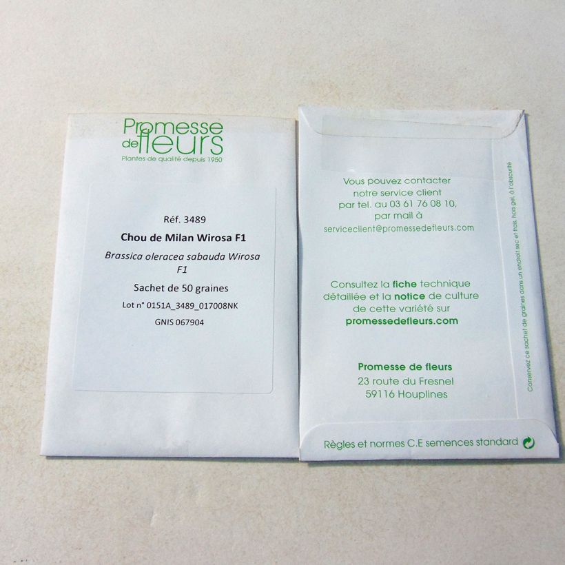 Exemple de spécimen de Chou de Milan Wirosa F1 le sachet de 50 graines environ tel que livré