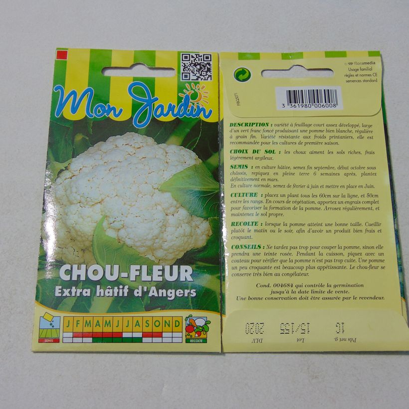 Exemple de spécimen de Chou-fleur Extra-Hâtif d'Angers - Brassica oleracea le sachet de 100 graines environ (1g) tel que livré