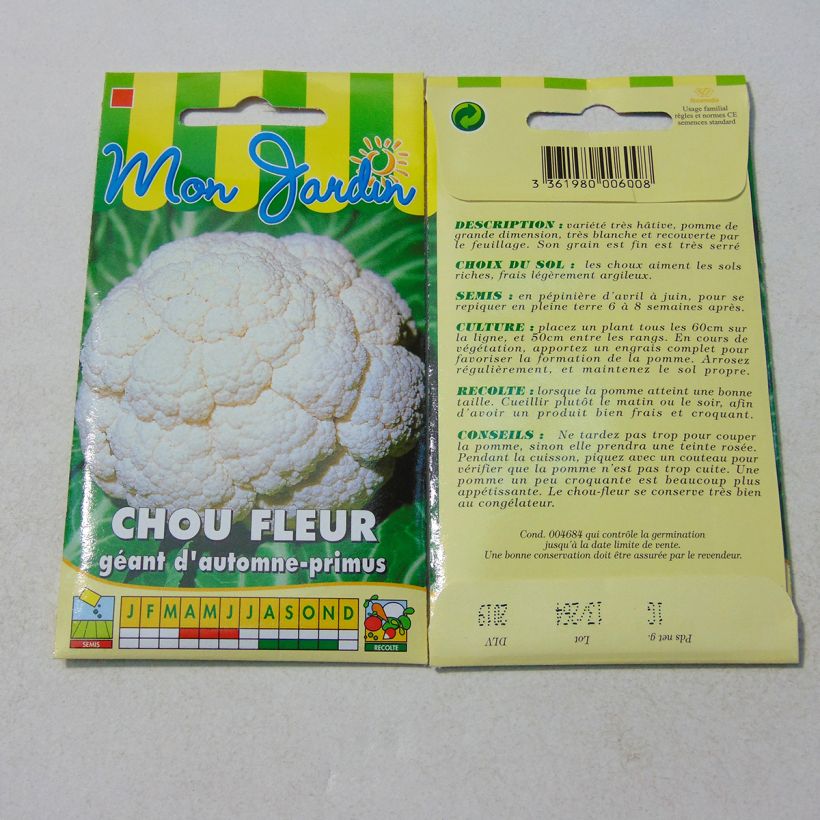 Exemple de spécimen de Chou fleur Géant d'Automne Primus - Brassoca oleracea le sachet de 300 graines environ (1g) tel que livré