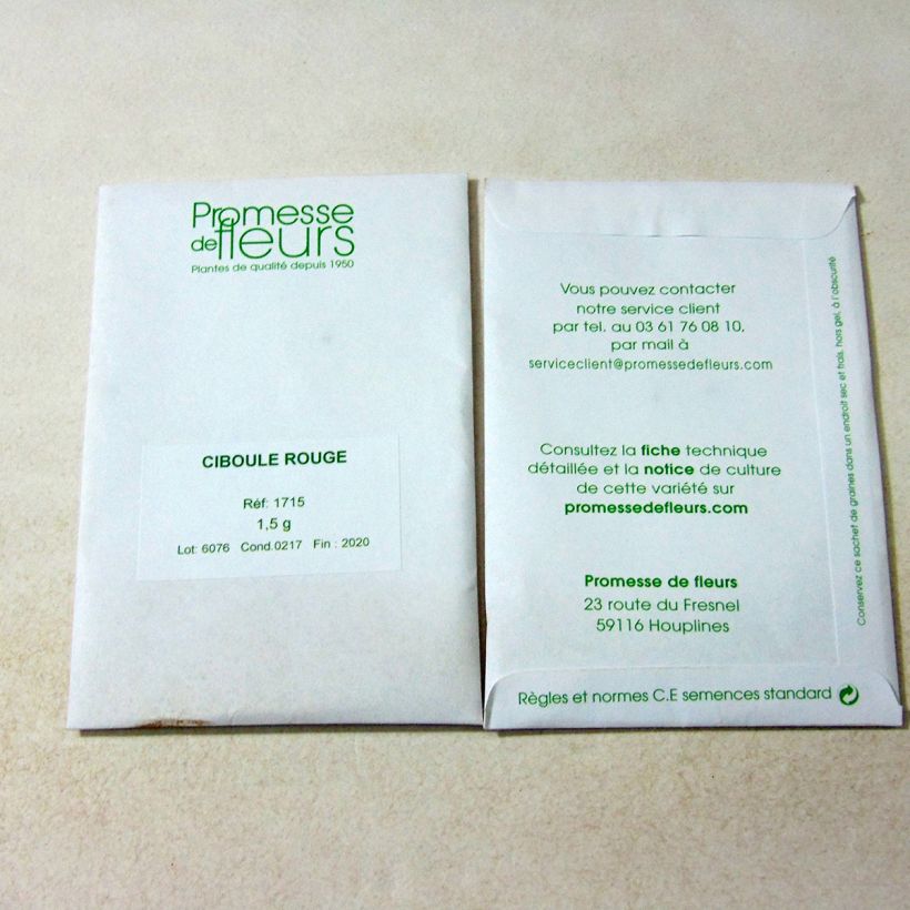Exemple de spécimen de Ciboule commune rouge le sachet de +/- 600 graines environ (minimum 1,5g) tel que livré