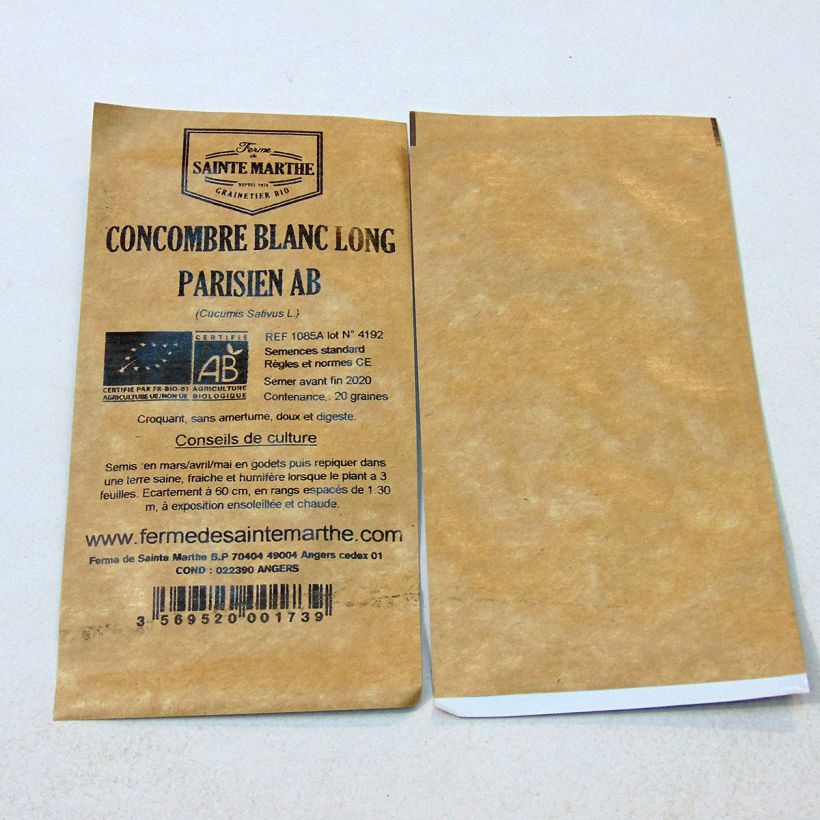 Exemple de spécimen de Concombre Blanc long Parisien Bio - Ferme de Sainte Marthe le sachet de 20 graines environ tel que livré
