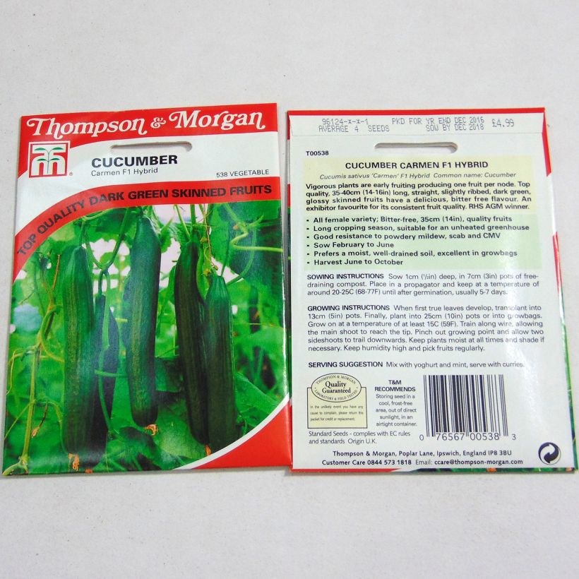Exemple de spécimen de Concombre Carmen - Cucumis sativus le sachet de 4 graines environ tel que livré