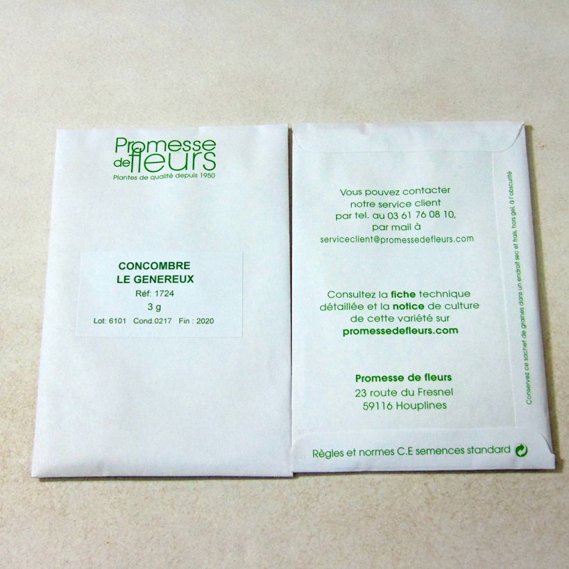 Exemple de spécimen de Concombre Le Généreux le sachet de +/- 100 graines environ (minimum 3g) tel que livré