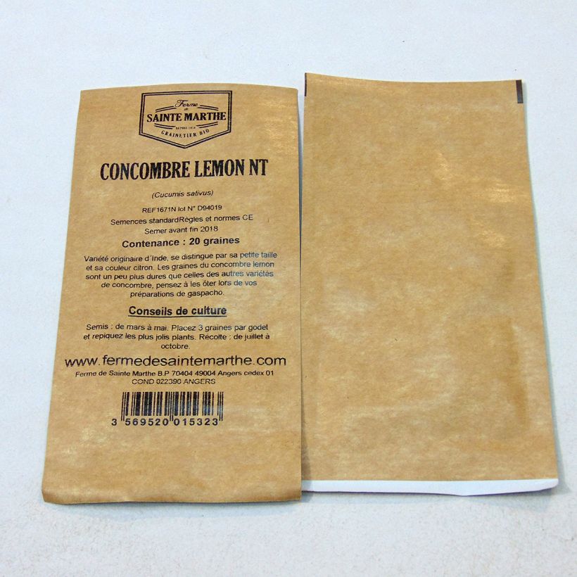 Exemple de spécimen de Concombre Lemon NT - Ferme de Sainte Marthe le sachet de 20 graines environ tel que livré