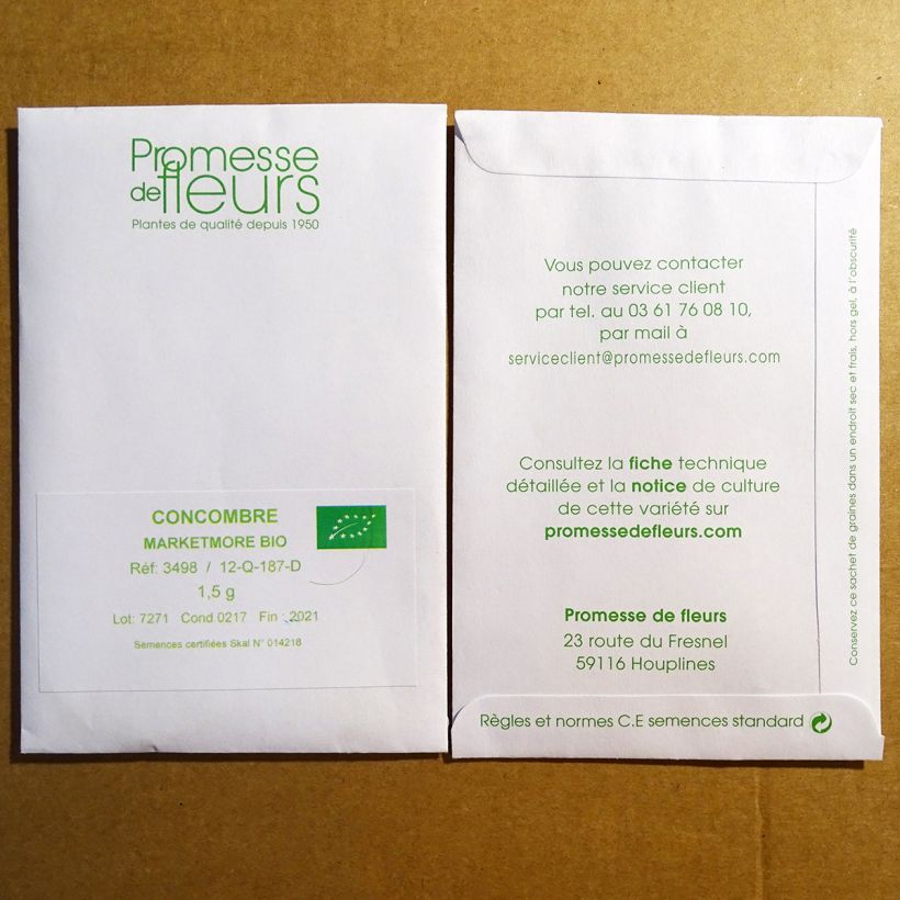 Exemple de spécimen de Concombre Marketmore Bio le sachet de +/- 50 graines environ (minimum 1,5g) tel que livré