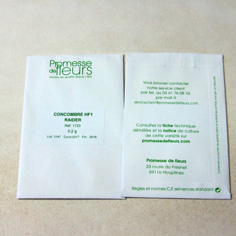 Exemple de spécimen de Concombre Breso HF1 le sachet de +/- 6 ? 8 graines environ (minimum 0,2g) tel que livré