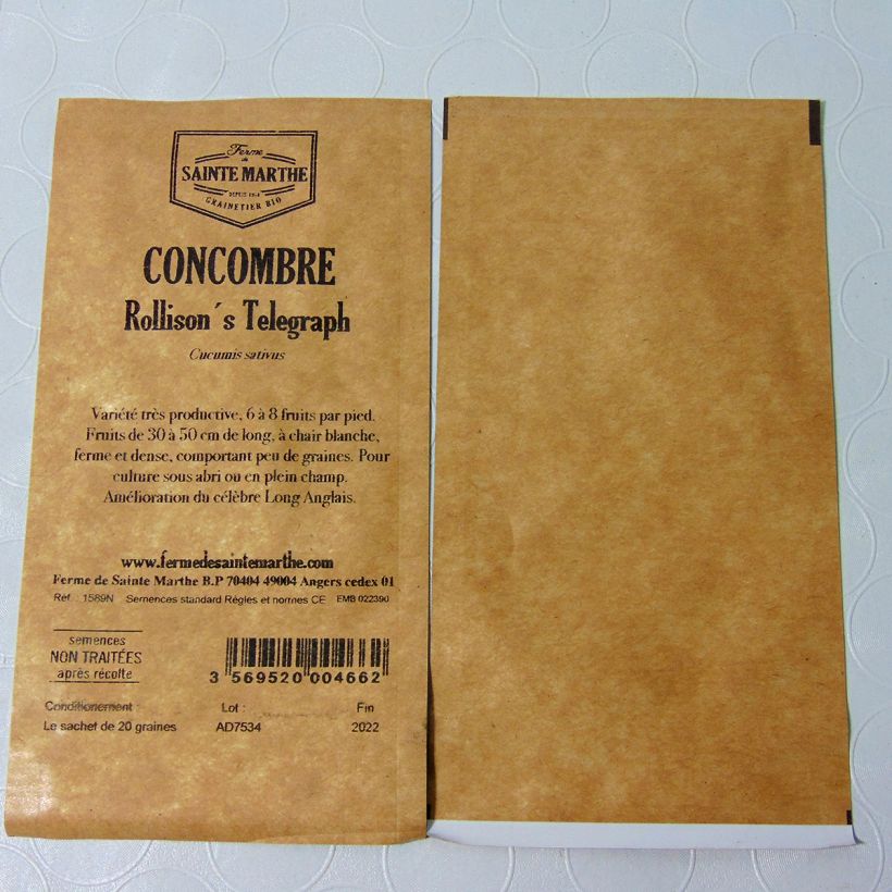Exemple de spécimen de Concombre Rollison's Telegrah Bio - Ferme de Sainte Marthe le sachet de 20 graines environ tel que livré