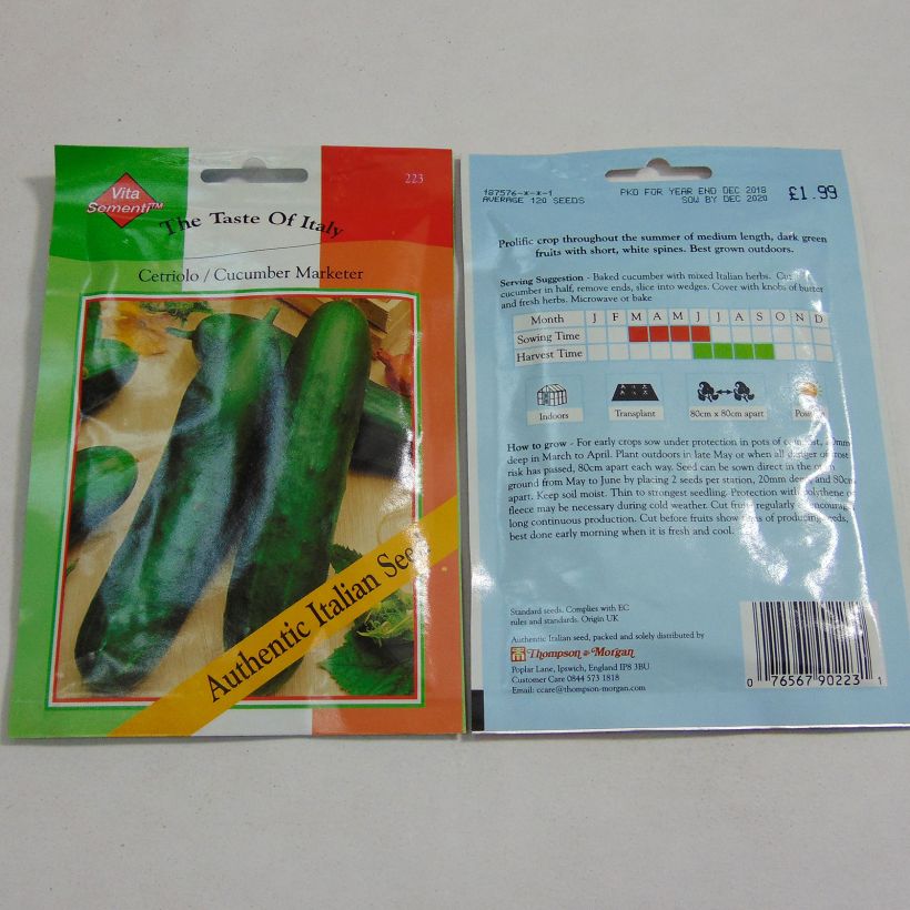 Exemple de spécimen de Concombre demi-long Cetriolo Marketer - Cucumis sativus le sachet de 120 graines environ tel que livré