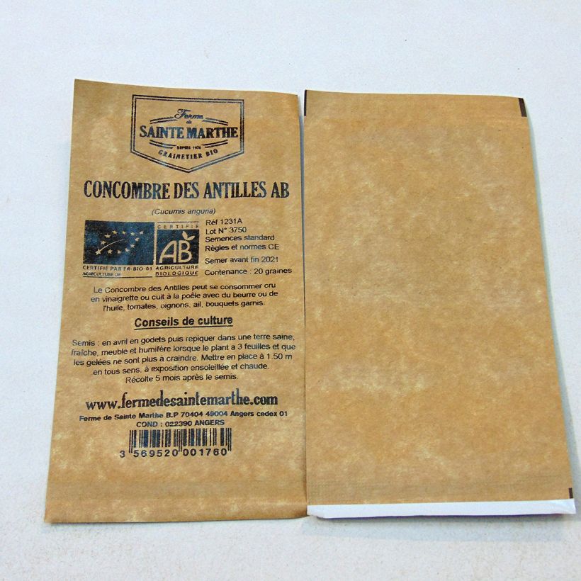 Exemple de spécimen de Concombre des Antilles Bio - Ferme de Sainte Marthe le sachet de 20 graines environ tel que livré