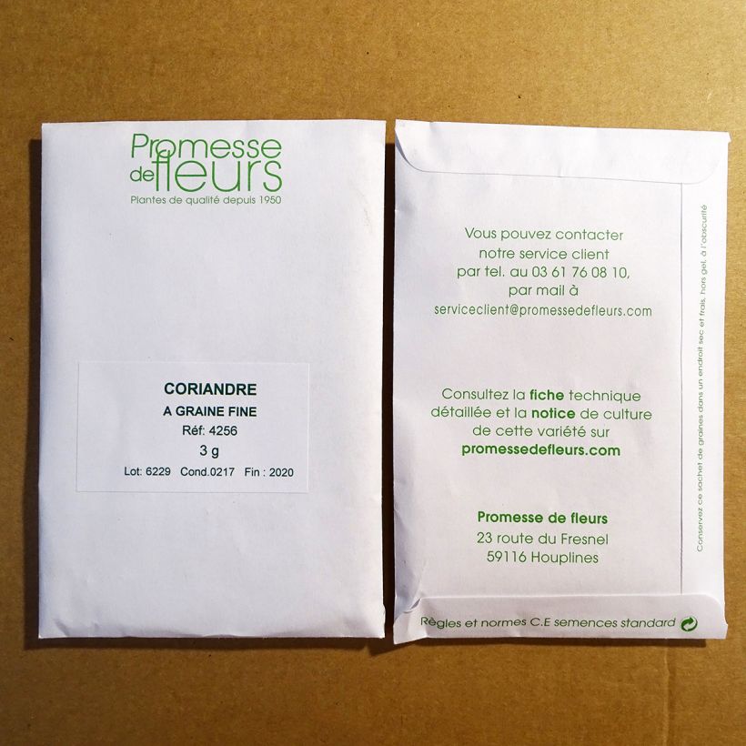 Exemple de spécimen de Coriandre à graine fine, lente à monter le sachet de +/- 250 graines environ (minimum 3g) tel que livré