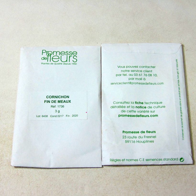 Exemple de spécimen de Cornichon Fin de Meaux le sachet de 90 graines environ (minimum 3g) tel que livré