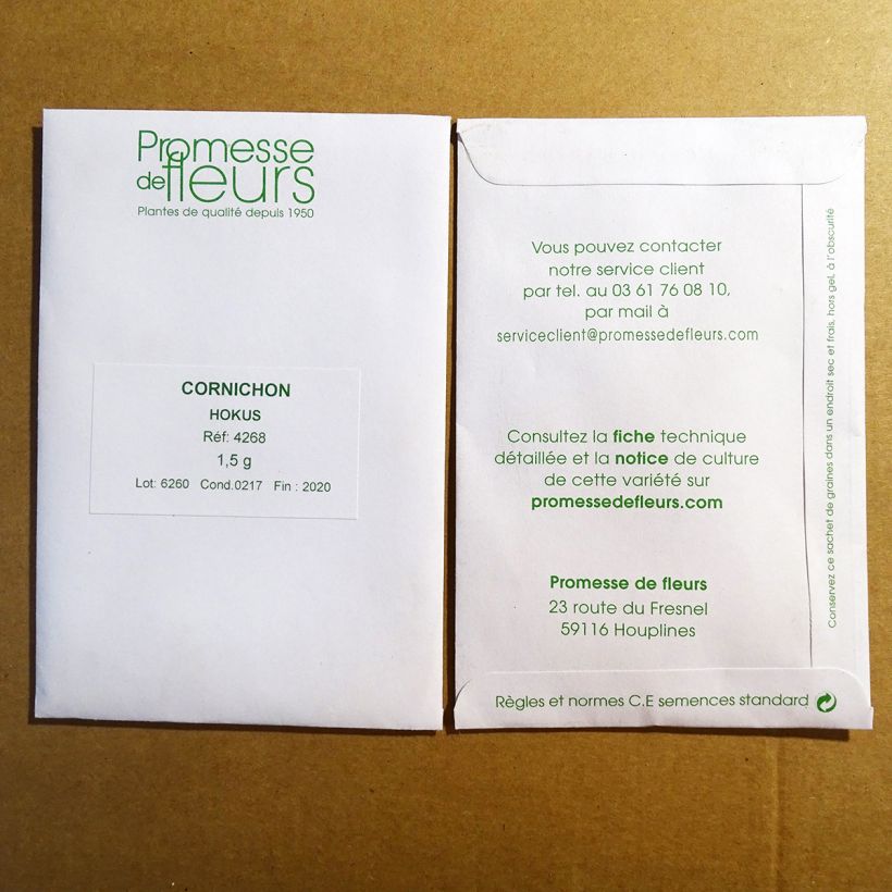 Exemple de spécimen de Cornichon Hokus le sachet de +/- 50 graines environ (minimum 1,5g) tel que livré