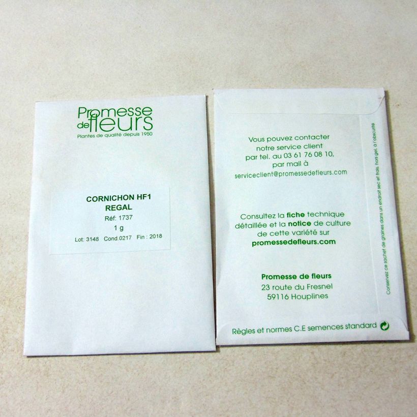 Exemple de spécimen de Cornichon Regal F1 le sachet de +/- 25 graines environ (minimum 1g) tel que livré