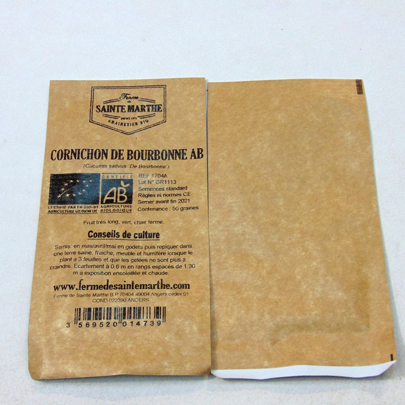 Exemple de spécimen de Cornichon de Bourbonne Bio - Ferme de Sainte Marthe le sachet de 50 graines environ (1g) tel que livré