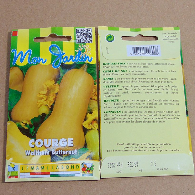Exemple de spécimen de Courge Butternut Waltham  le sachet de 18 graines environ (3g) tel que livré