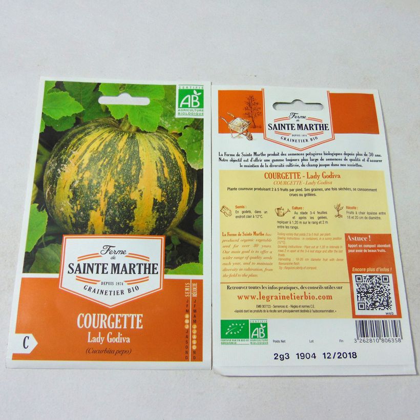 Exemple de spécimen de Courge Lady Godiva Bio - Ferme de Sainte Marthe le sachet de 8 graines environ (2.3g) tel que livré