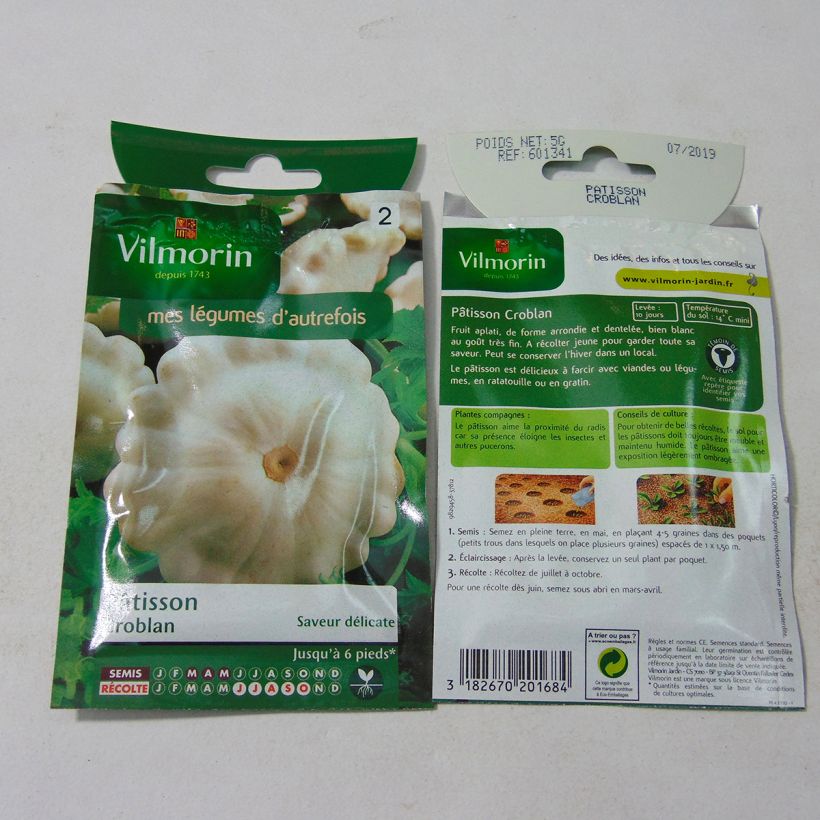 Exemple de spécimen de Courge Pâtisson Croblan - Vilmorin le sachet de 30 graines environ (5g) tel que livré