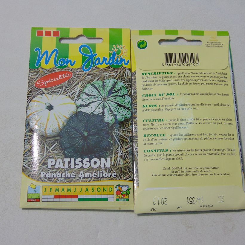 Exemple de spécimen de Courge Pâtisson Vert Panaché de Blanc le sachet de 20 graines environ (3g) tel que livré