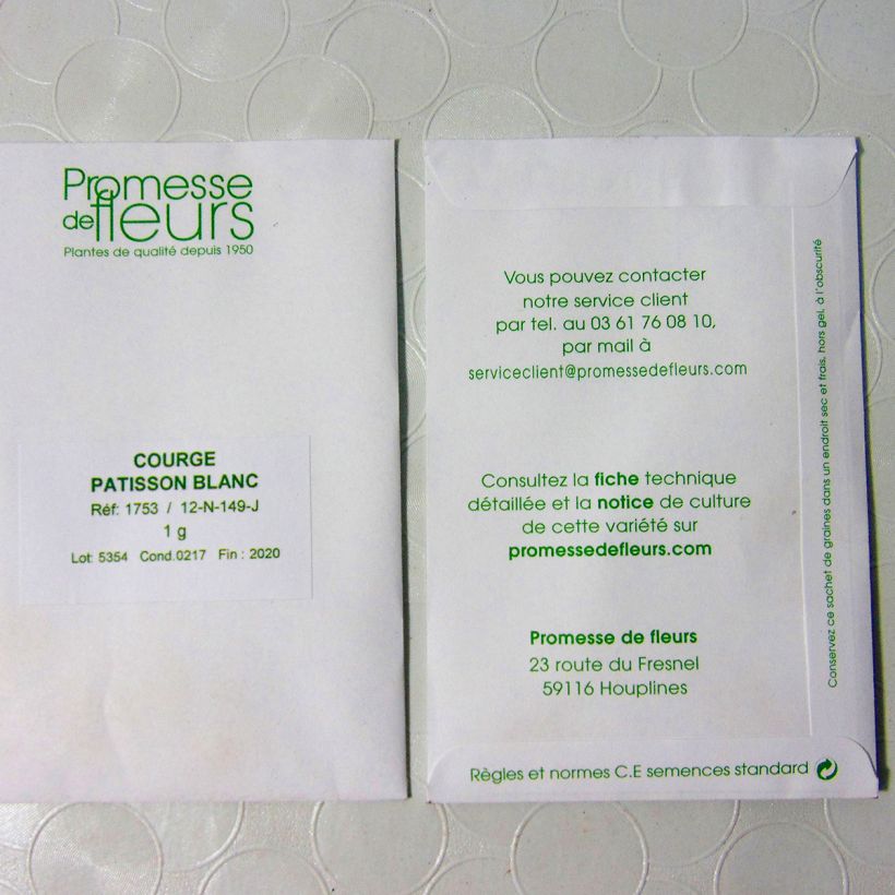 Exemple de spécimen de Courge Pâtisson blanc le sachet de +/- 8 ? 10 graines environ (minimum 1g) tel que livré