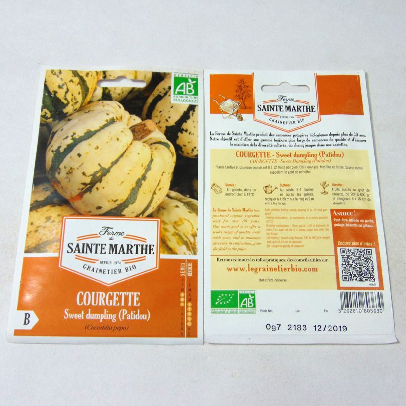 Example of Courge Sweet dumpling (Patidou) Bio - Ferme de Sainte Marthe le sachet de 10 graines environ (0.7g) as you get