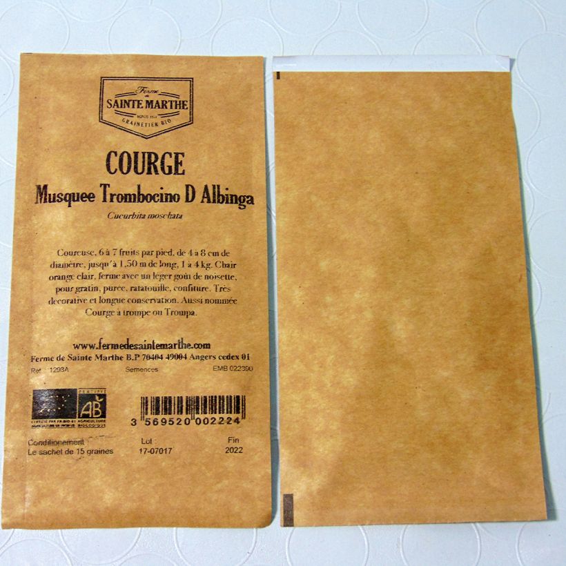 Example of Courge Tromboncino d'Albenga Bio - Ferme de Sainte Marthe le sachet de 20 graines environ (1g) as you get