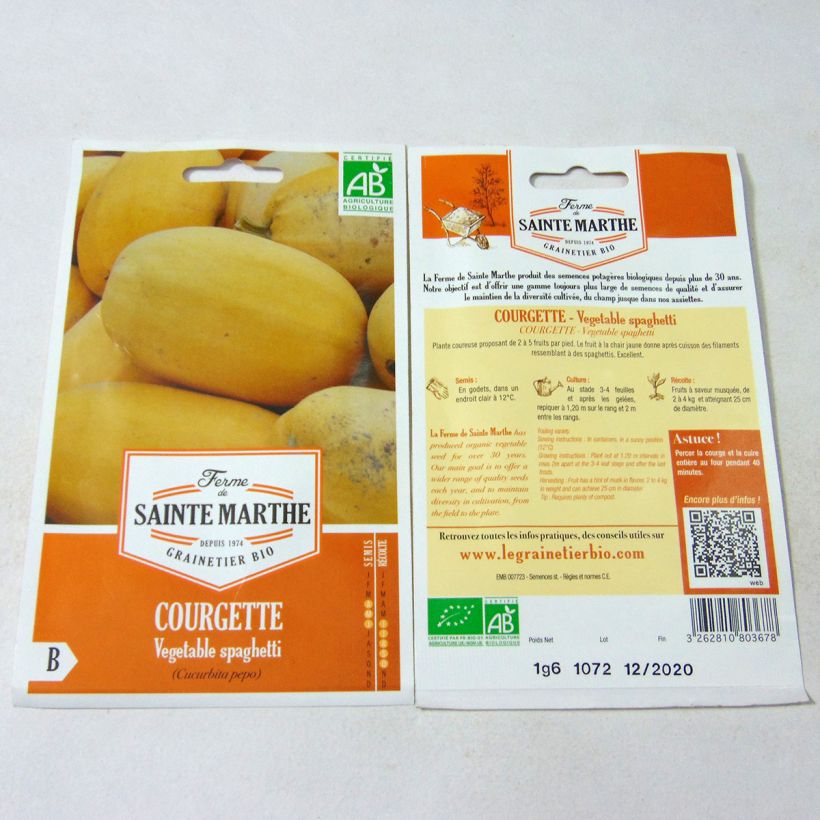 Exemple de spécimen de Courge Vegetable Spaghetti Bio - Ferme de Sainte Marthe le sachet de 10 graines environ (1.6g) tel que livré