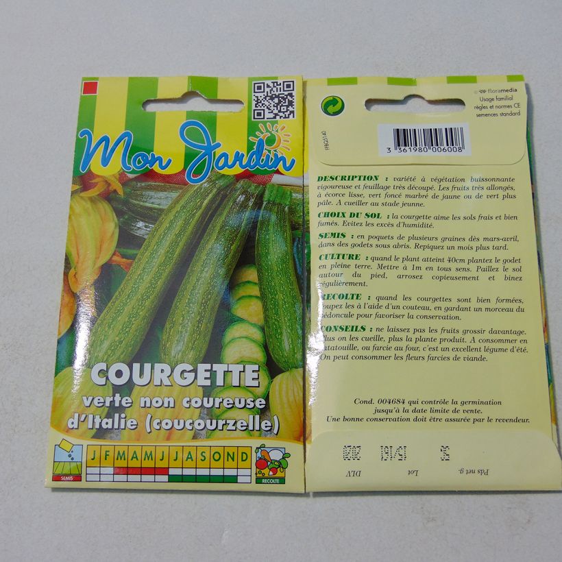 Exemple de spécimen de Courge verte Non Coureuse d'Italie - Coucourzelle le sachet de 30 graines environ (5g) tel que livré