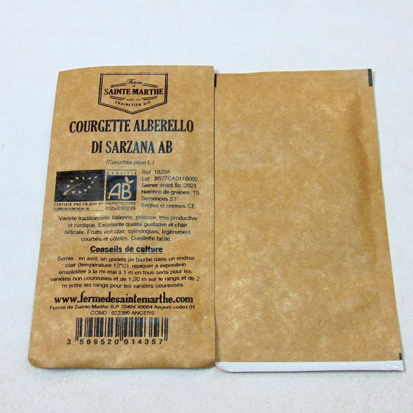 Exemple de spécimen de Courgette Alberello di Sarzana Bio - Ferme de Sainte Marthe le sachet de 15 graines environ (2g) tel que livré