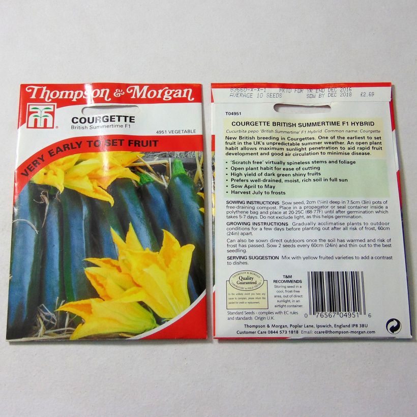 Exemple de spécimen de Courgette British Summertime F1 le sachet de 10 graines environ tel que livré