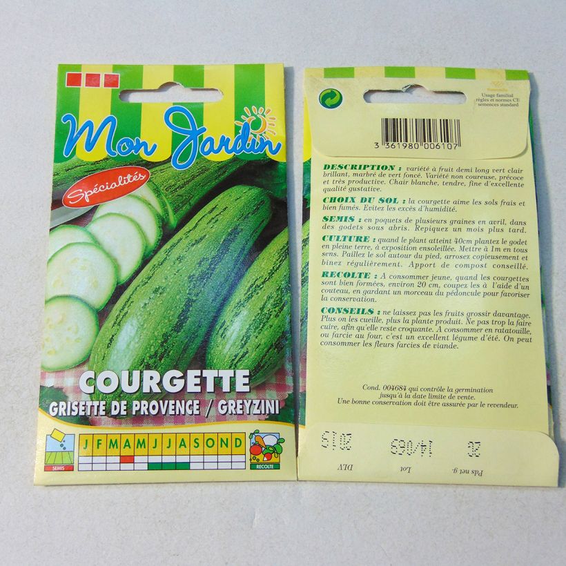 Exemple de spécimen de Courgette Grisette de provence - Greyzini le sachet de 20 graines environ (2g) tel que livré